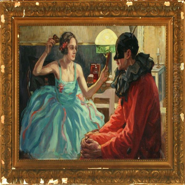 Preparing The Masked Ball Oil Painting by Wilfred Peter Glud