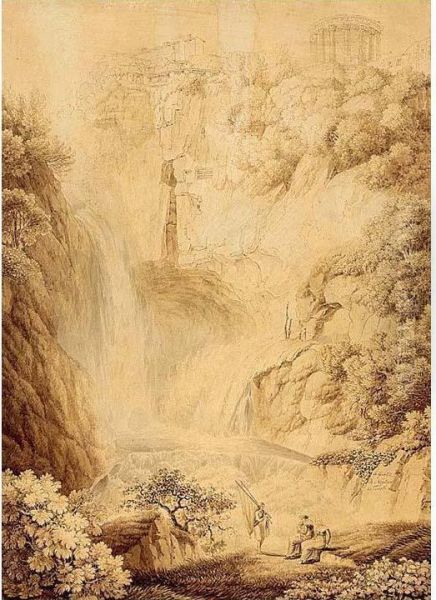 La Grotte De Netune A Tivoli Oil Painting by Wilhelm Friedrich Gmelin