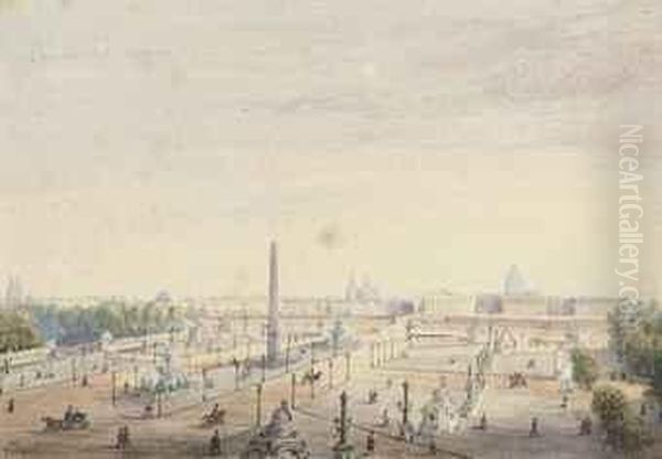 Vue De La Place De La Concorde A Paris Oil Painting by Gaspard Gobaut