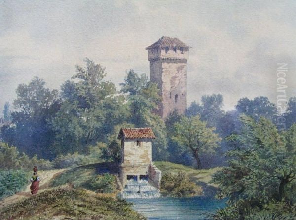 Paysage Au Moulin Oil Painting by Gaspard Gobaut