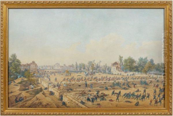 Le Combat Du Pont De Neuilly Oil Painting by Gaspard Gobaut