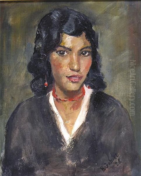 Madchen Imbrustportrait. Oil Painting by Bernhard Gobiet