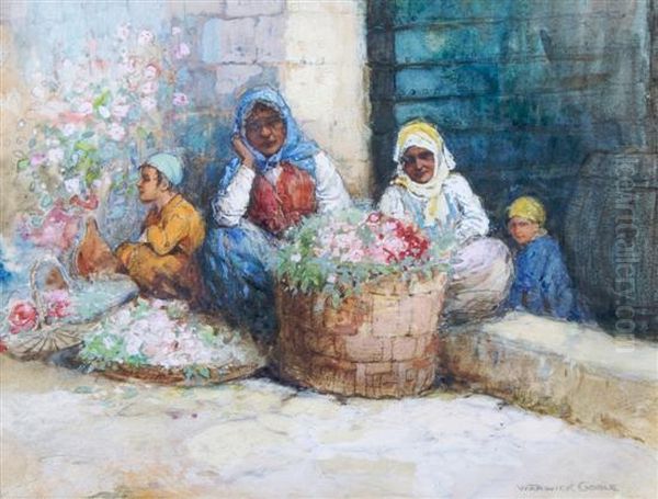 Flower Vendors Oil Painting by Warwick Goble