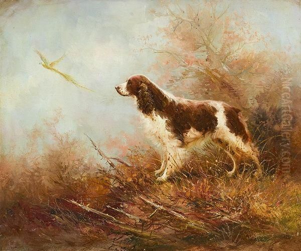 Chien A L'arret. Oil Painting by Alfred Godchaux