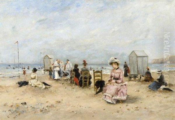 A La Plage Oil Painting by Alfred Godchaux