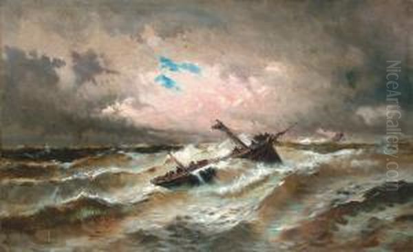 Navire En Difficulte Dans La Tempete Oil Painting by Emile Godchaux