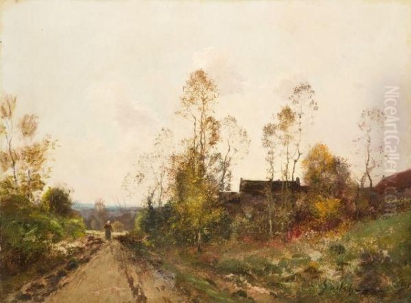 Paysanne Sur Un Chemin De Campagne Oil Painting by Emile Godchaux