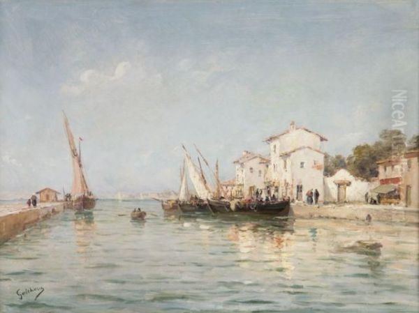 Barques De Pecheurs A Quai En Provence Oil Painting by Emile Godchaux