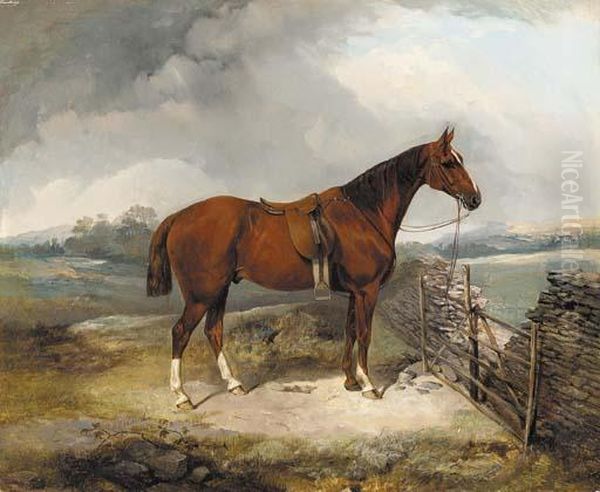 A Bay Hunter By A Gate Oil Painting by George Bouverie Goddard