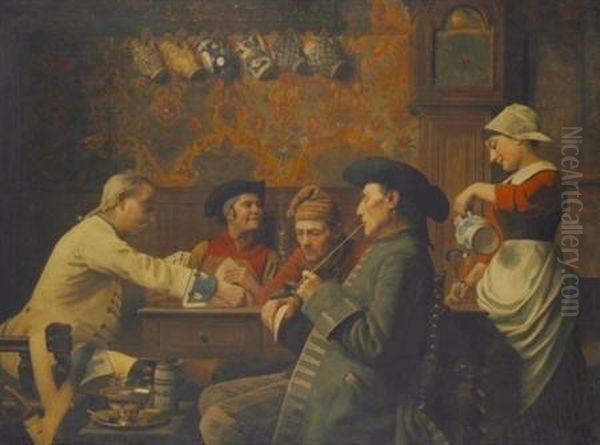 Belgian, - Tavern Scene Oil Painting by Emiel Hendrik Godding