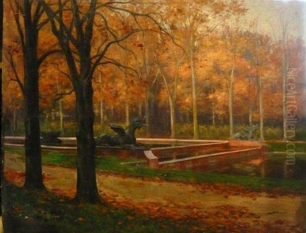 Bassin Dans Le Parc De Trianon. Oil Painting by Charles Leon Godeby