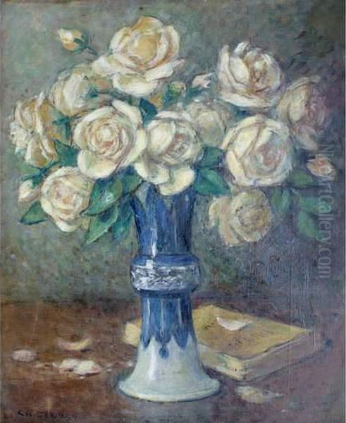 Les Roses Blanches Oil Painting by Charles Leon Godeby