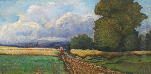 Sommerliche Erntelandschaft Mit Figurenstaffage Oil Painting by Carl Godel