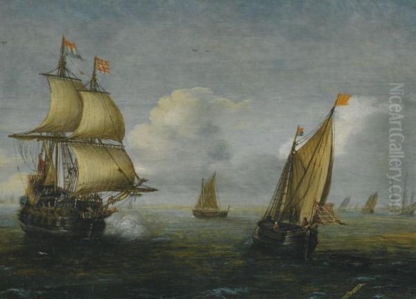 Dutch Shipping At Sea Oil Painting by Hans Goderis