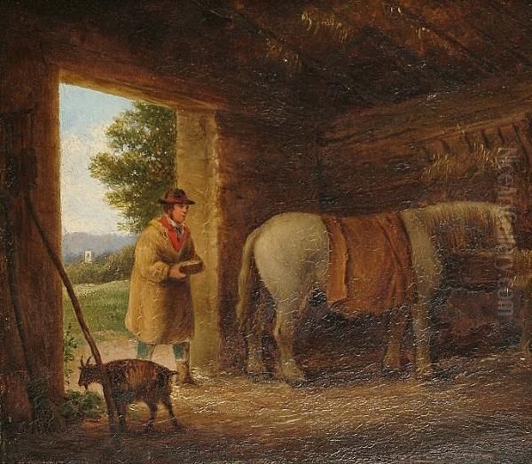 A Country Stable Oil Painting by Julius Godet