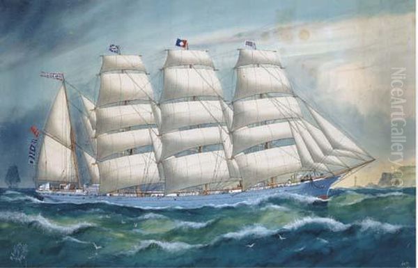 The Four-masted Barque Grenada Under Full Sail Oil Painting by Godfrey