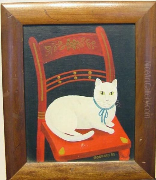 Cat On Red Chair Oil Painting by Godfrey