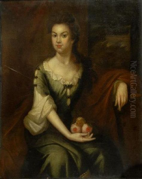 Kneller, A Portrait Of A Lady Seated Holding Flowers Oil Painting by Adelaide Anne Godfrey