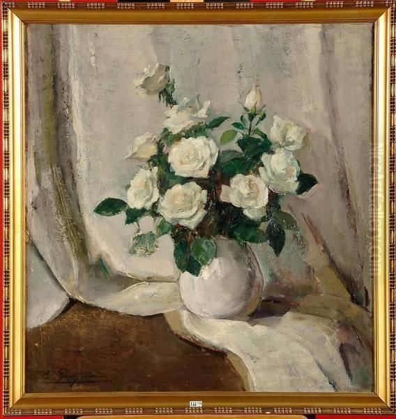 Les Roses Blanches Oil Painting by Ernst Jean Joseph Godfrinon