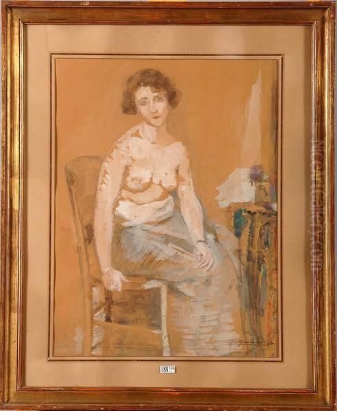 Femme Denudee Assise Oil Painting by Ernst Jean Joseph Godfrinon