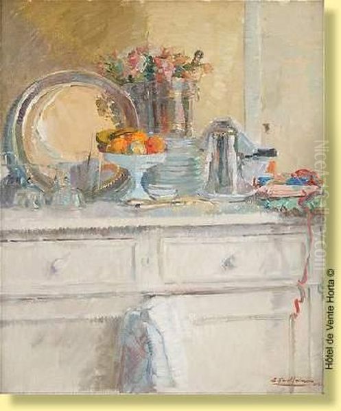 Commode Garnie Oil Painting by Ernst Jean Joseph Godfrinon