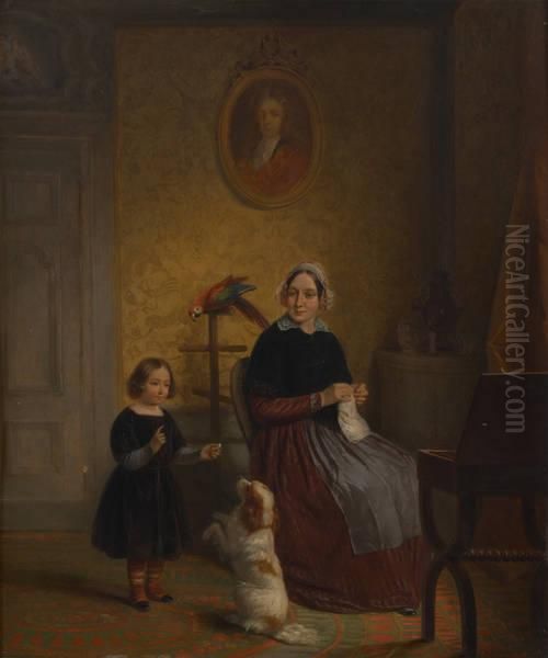 Interieur Au Perroquet Oil Painting by Jacobus Ludovicus Godinau