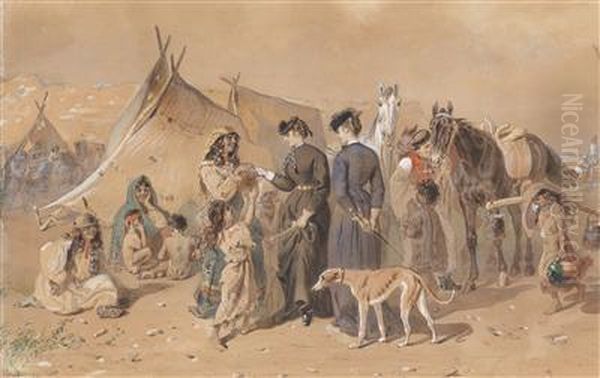 A Gipsy Camp With Countesses And A Fortune Teller Oil Painting by Carl Goebel