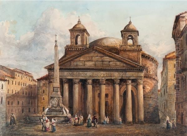 Popolani A Piazza Del Pantheon Oil Painting by Carl Goebel