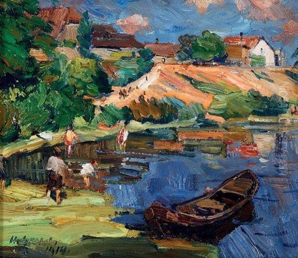 Au Bord Du Lac Oil Painting by Hermann Goebel