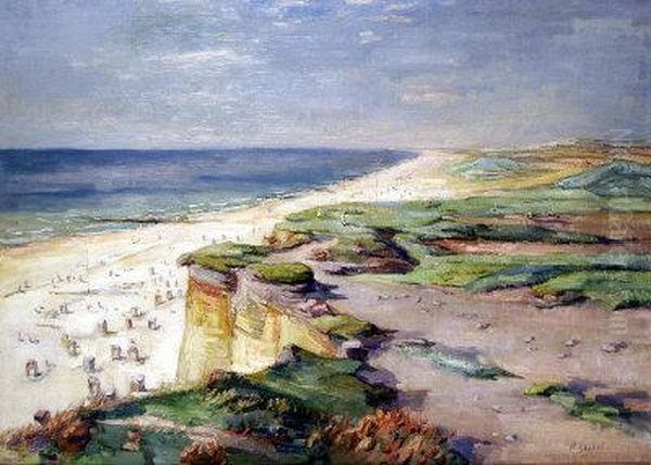 Heligoland, Extensive Coastal Landscape Oil Painting by Hermann Goebel