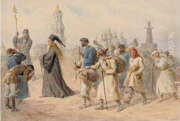 Pilgrimage To The Kiev-pecherskaya Lavra Oil Painting by Karl Goebel