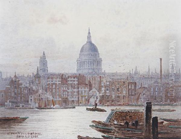 St Paul's From Bankside Oil Painting by Frederick E.J. Goff