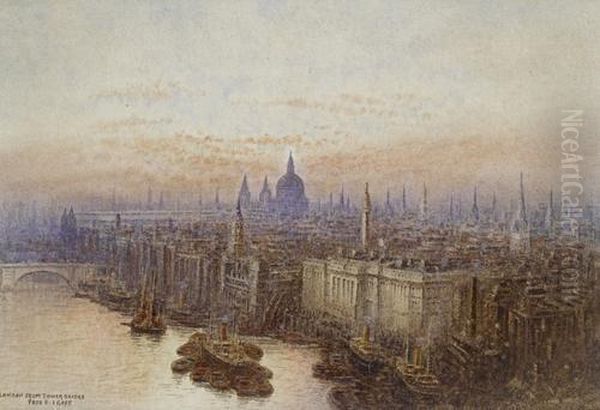 London From Tower Bridge Oil Painting by Frederick E.J. Goff