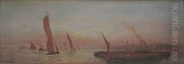 Thames At Gravesend Oil Painting by Frederick E.J. Goff