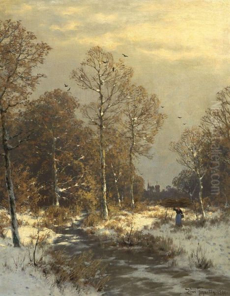 Winterlandschaft Mit Reisigsammlerin Oil Painting by Heinrich Gogarten