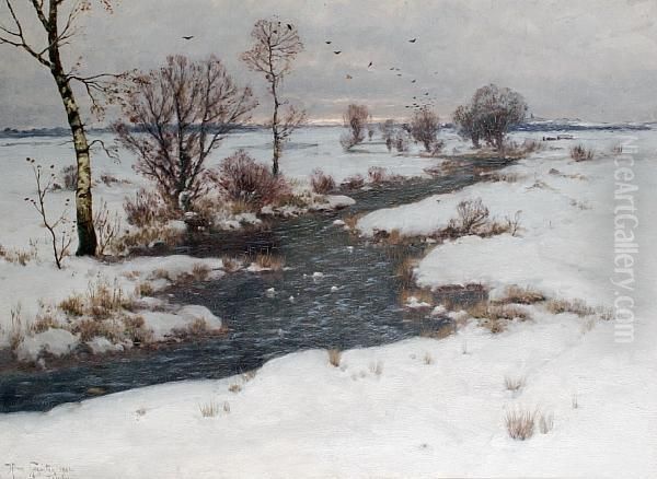 Winter In Dachau Oil Painting by Heinrich Gogarten