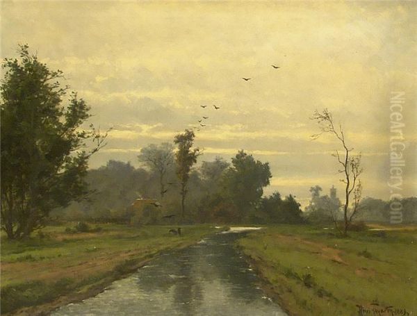 Flusslauf Mitkrahen In Der Dammerung Oil Painting by Heinrich Gogarten