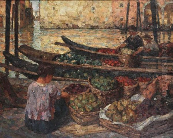 Fruitverkopers Op Gondels Invenetie Oil Painting by Felix Gogo