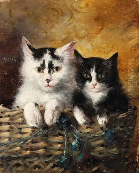 Zwei Katzen In Einem Korb Sitzend Oil Painting by Leopold Golay