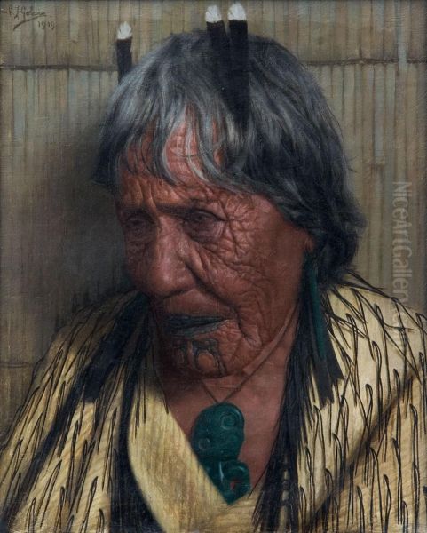 Te Aitu Te Irikau (an Arawa Chieftainess) Oil Painting by Charles Frederick Goldie