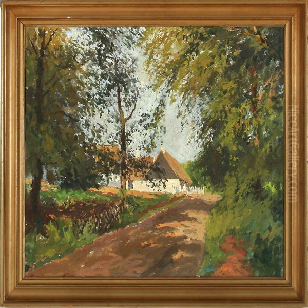 White House At A Forest Path Oil Painting by Jacob Ludvig Goldmann