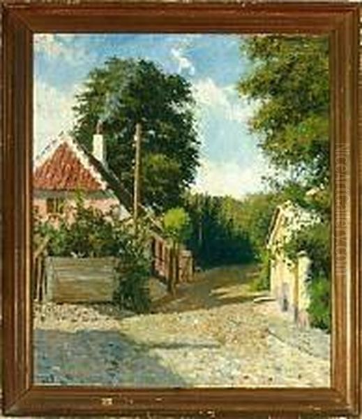 An Idylic Village Scenery, Presumeably In Tisvildeleje Village, Denmark Oil Painting by Jacob Ludvig Goldmann