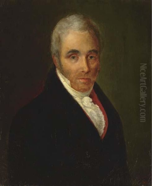 Portrait Of A Gentleman, Bust-length, In A Black Jacket And White Cravat Oil Painting by Ezra Goldsmith