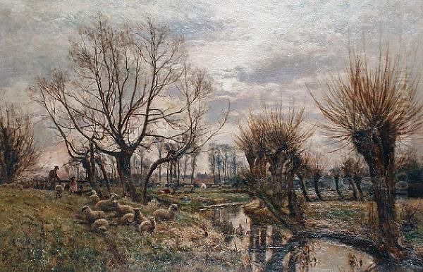 Sheep Resting By A River Oil Painting by Walter H. Goldsmith