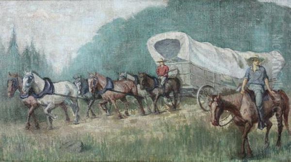 Wagon Train Oil Painting by G. Harold Goldthwait