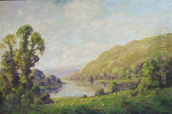 Depicting A River, Mountain And Pastoral Scene Oil Painting by Harold Goldthwaite