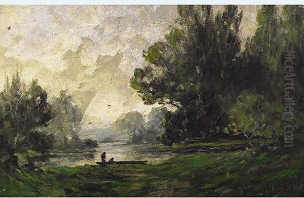 Boaters By A Woodland Pool Oil Painting by Harold Goldthwaite