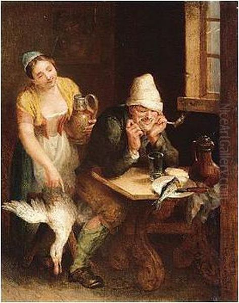 In The Tavern Oil Painting by Wilhelm Alexandrow. Golicke