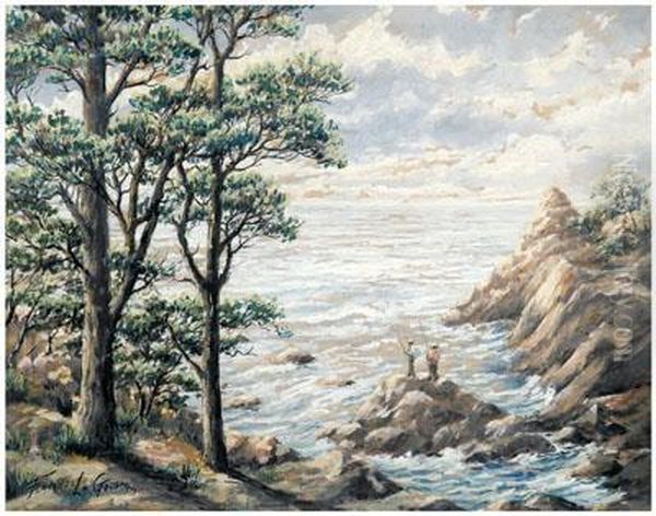 Two Fishermen Along The California Coast Oil Painting by Fernando L. Golsch