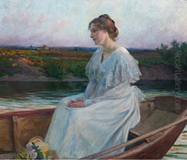 Portrait Of A Young Lady Seated In A Boat Oil Painting by Alexander Demetrius Goltz